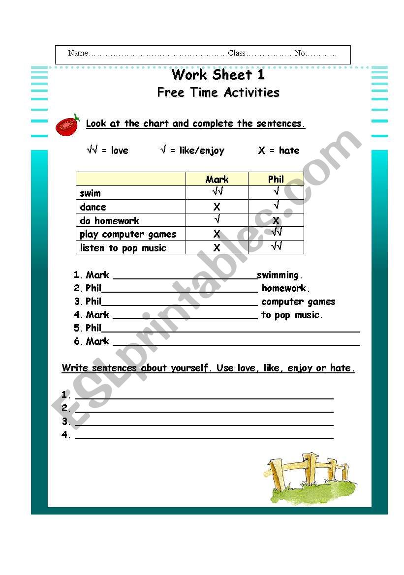 freetimes Activities worksheet