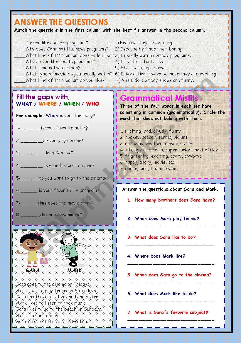 Questions & general grammer worksheet