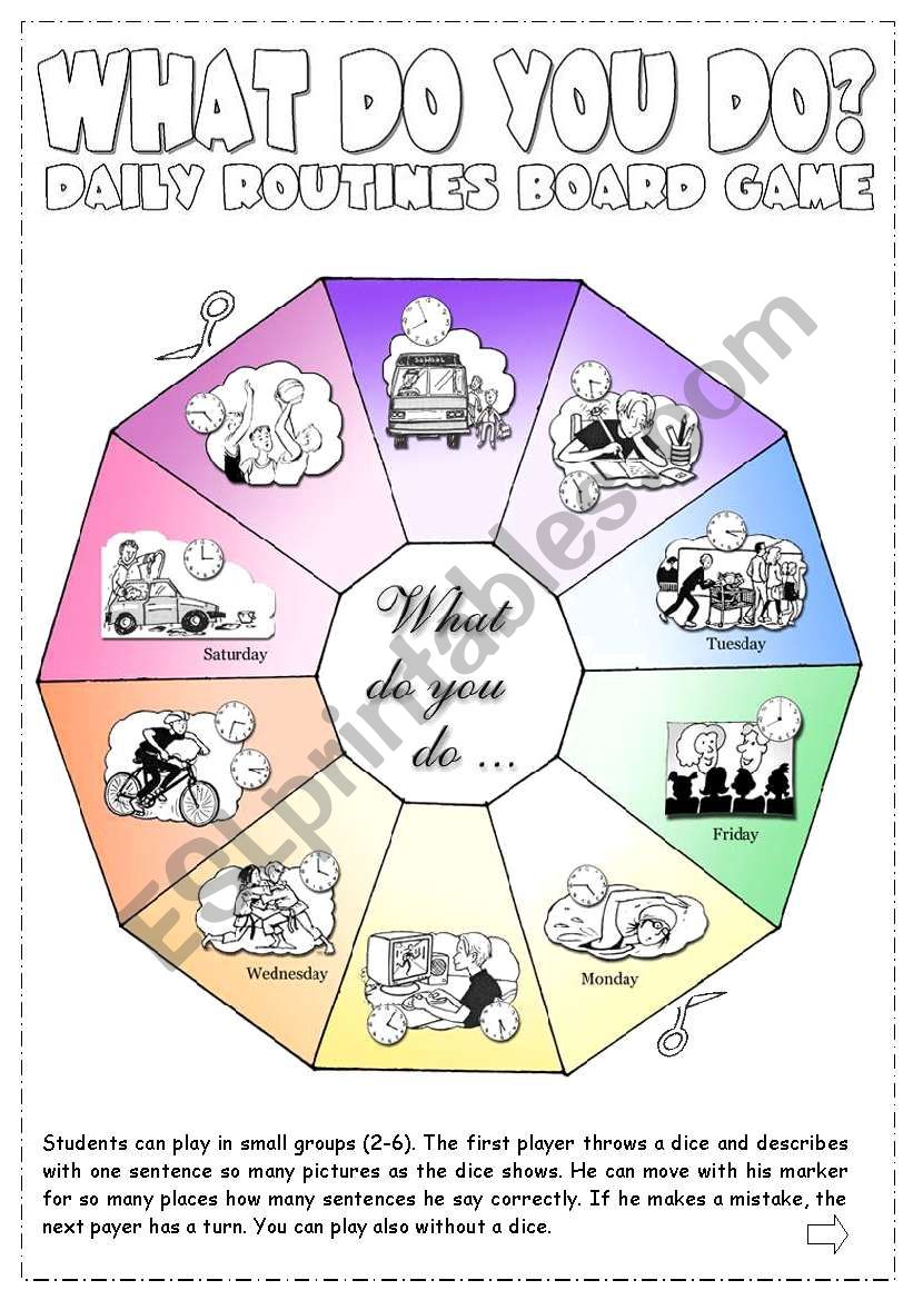 Daily Routines Board Game - ESL worksheet by Alenka