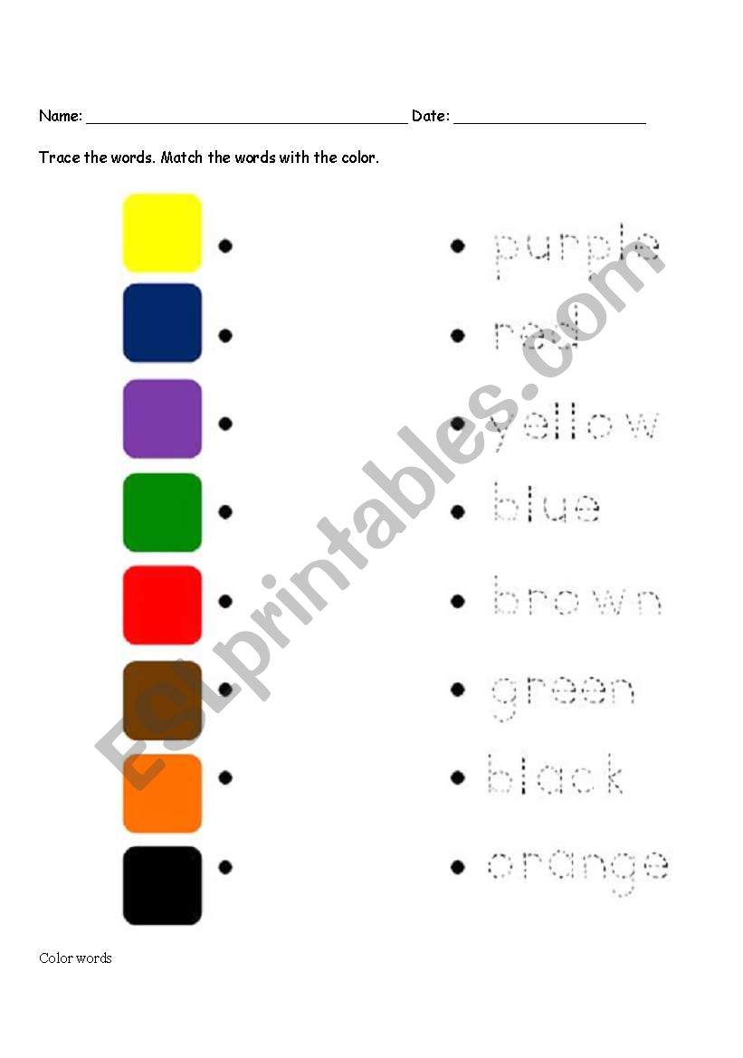 color words worksheet
