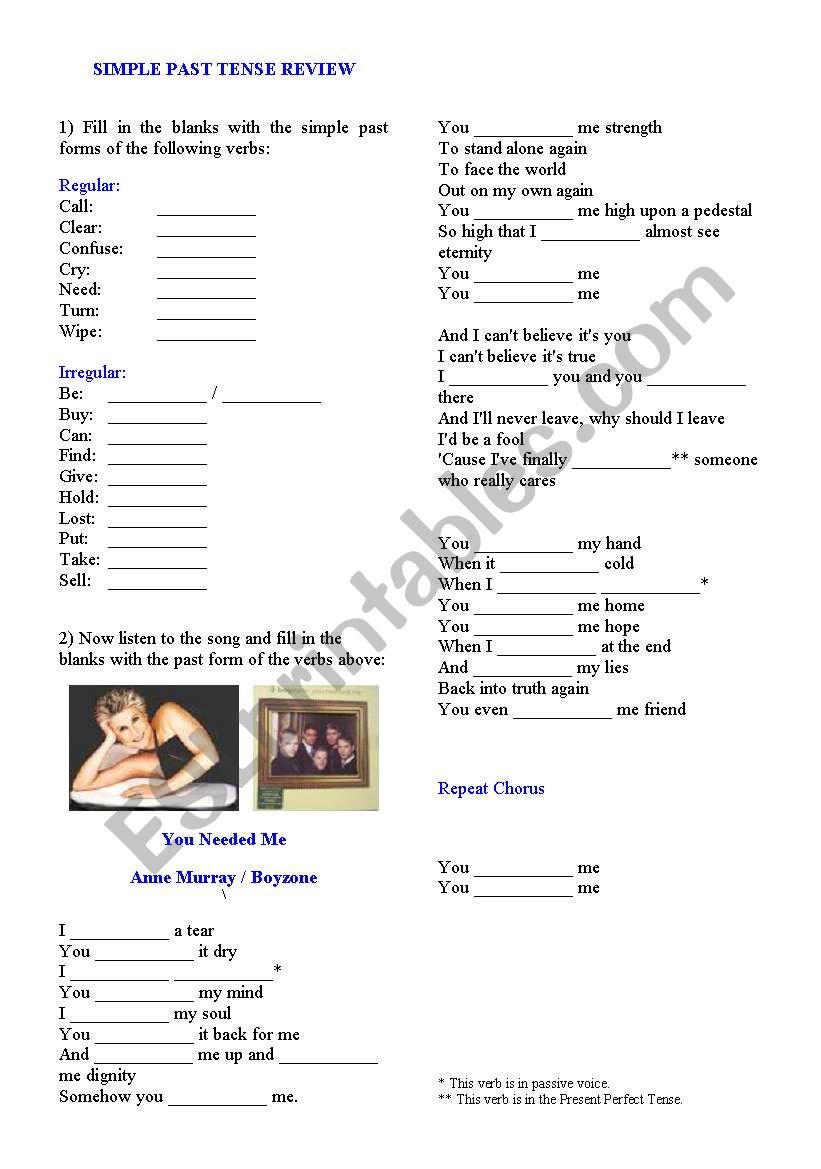 You needed me worksheet