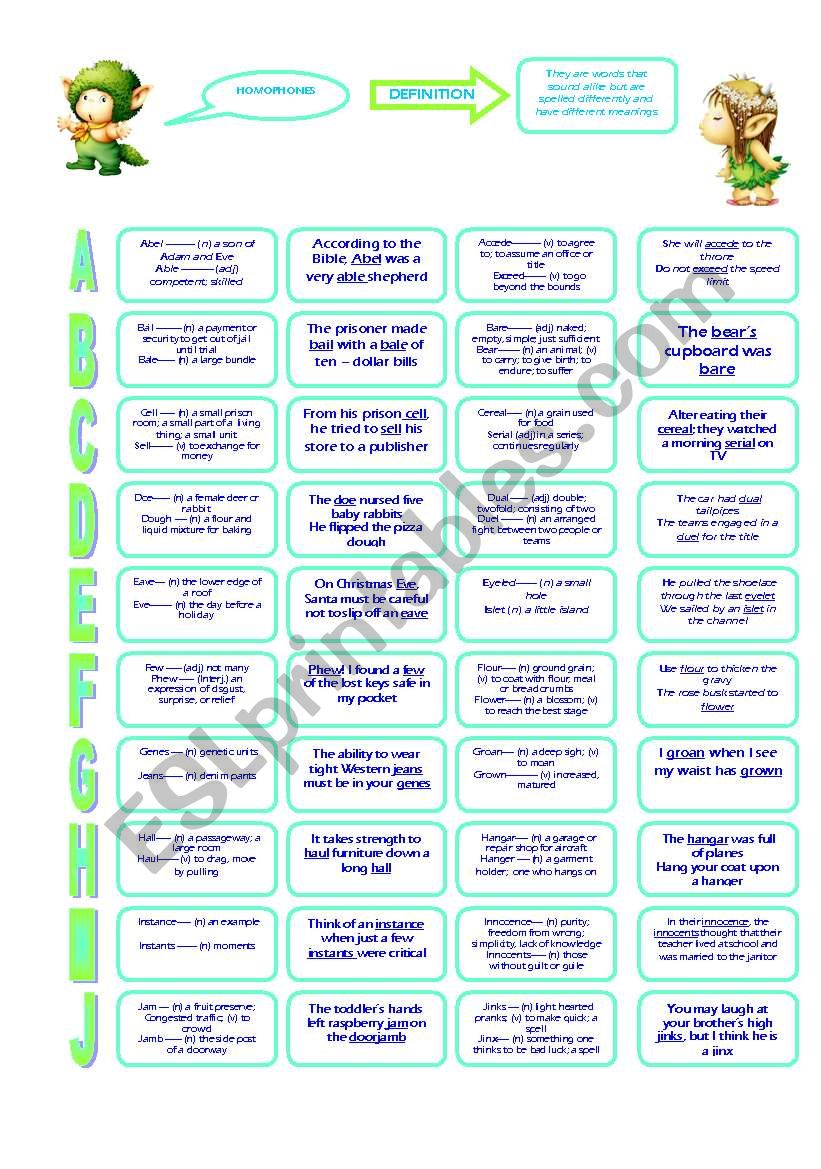 HOMOPHONES. PART 1 worksheet