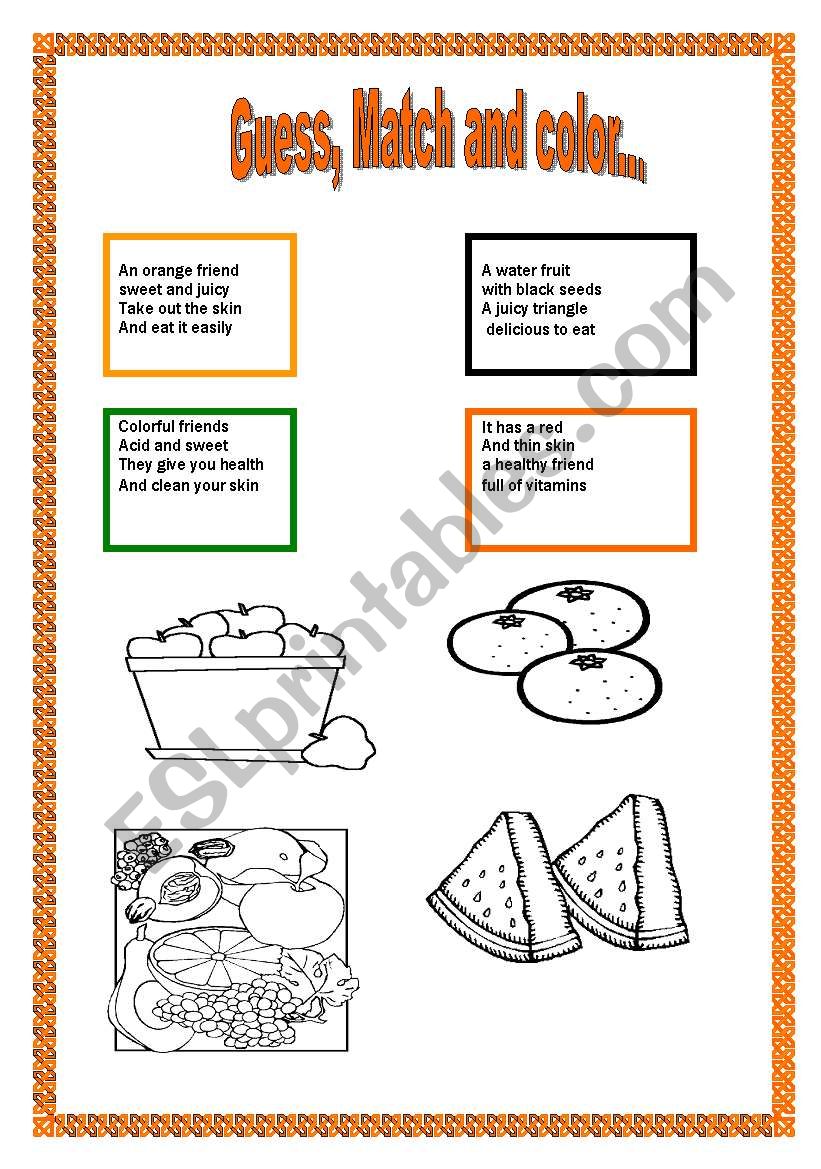 Fruit  Riddles   Read ,  Match and color