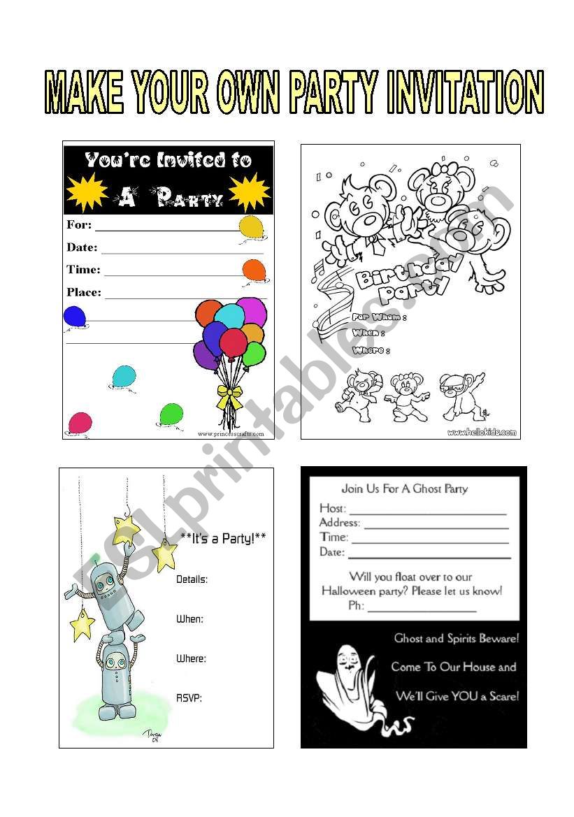 PARTY INVITATIONS worksheet