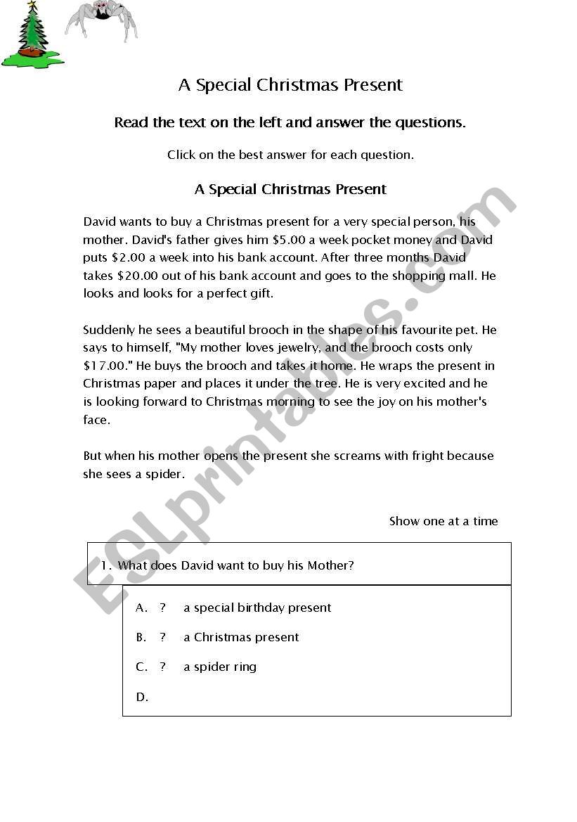 a chistmas gift worksheet