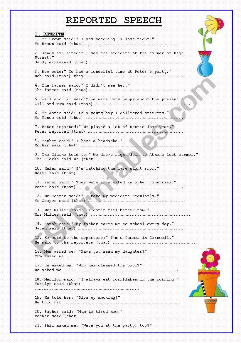 Reported Speech worksheet