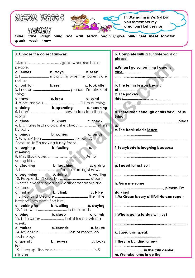 5/11 USEFUL VERBS worksheet