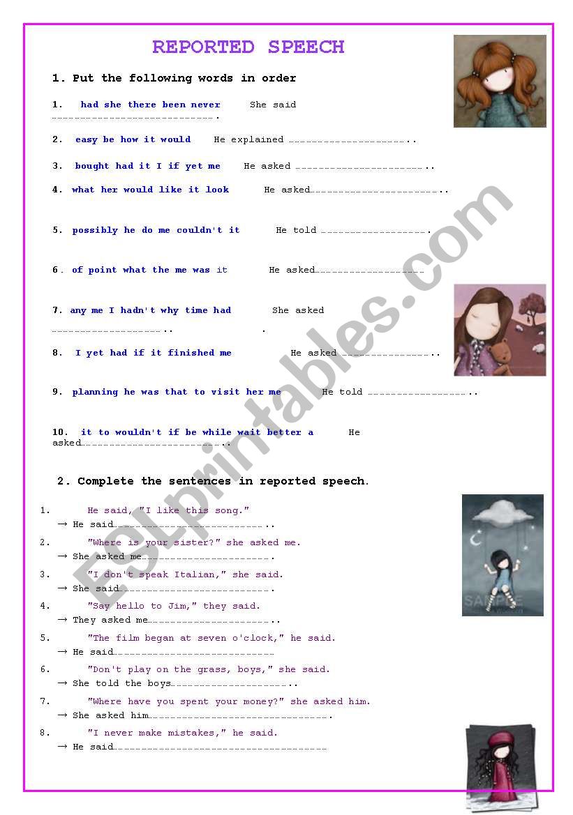 REPORTED SPECH worksheet