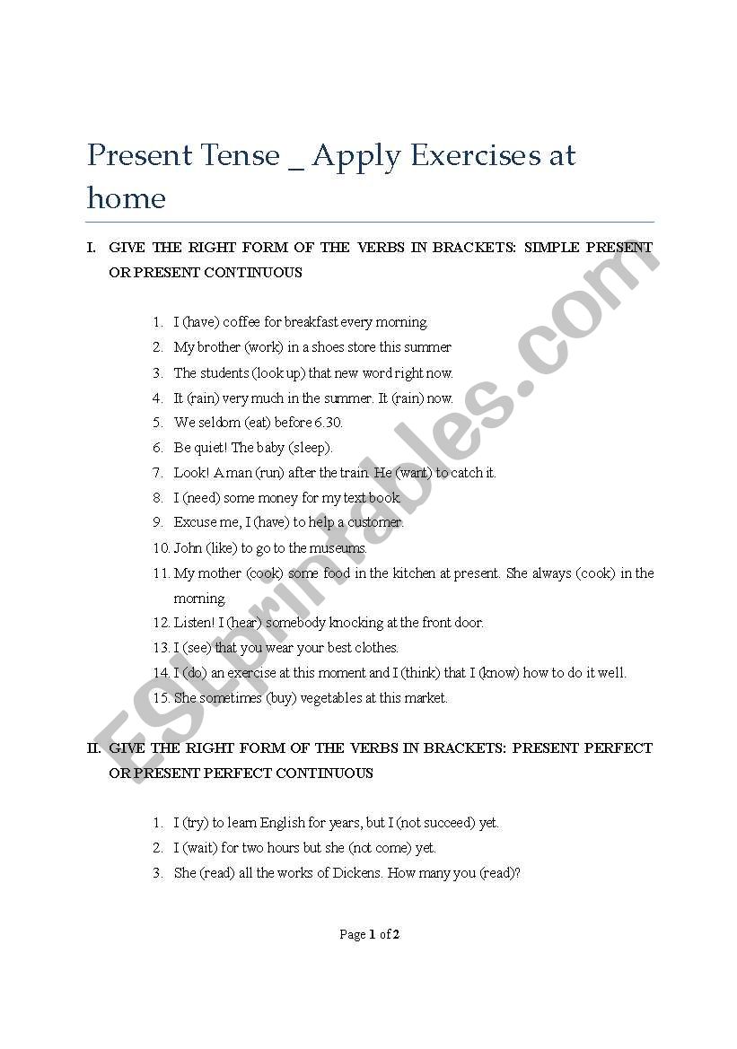 present tenses worksheet