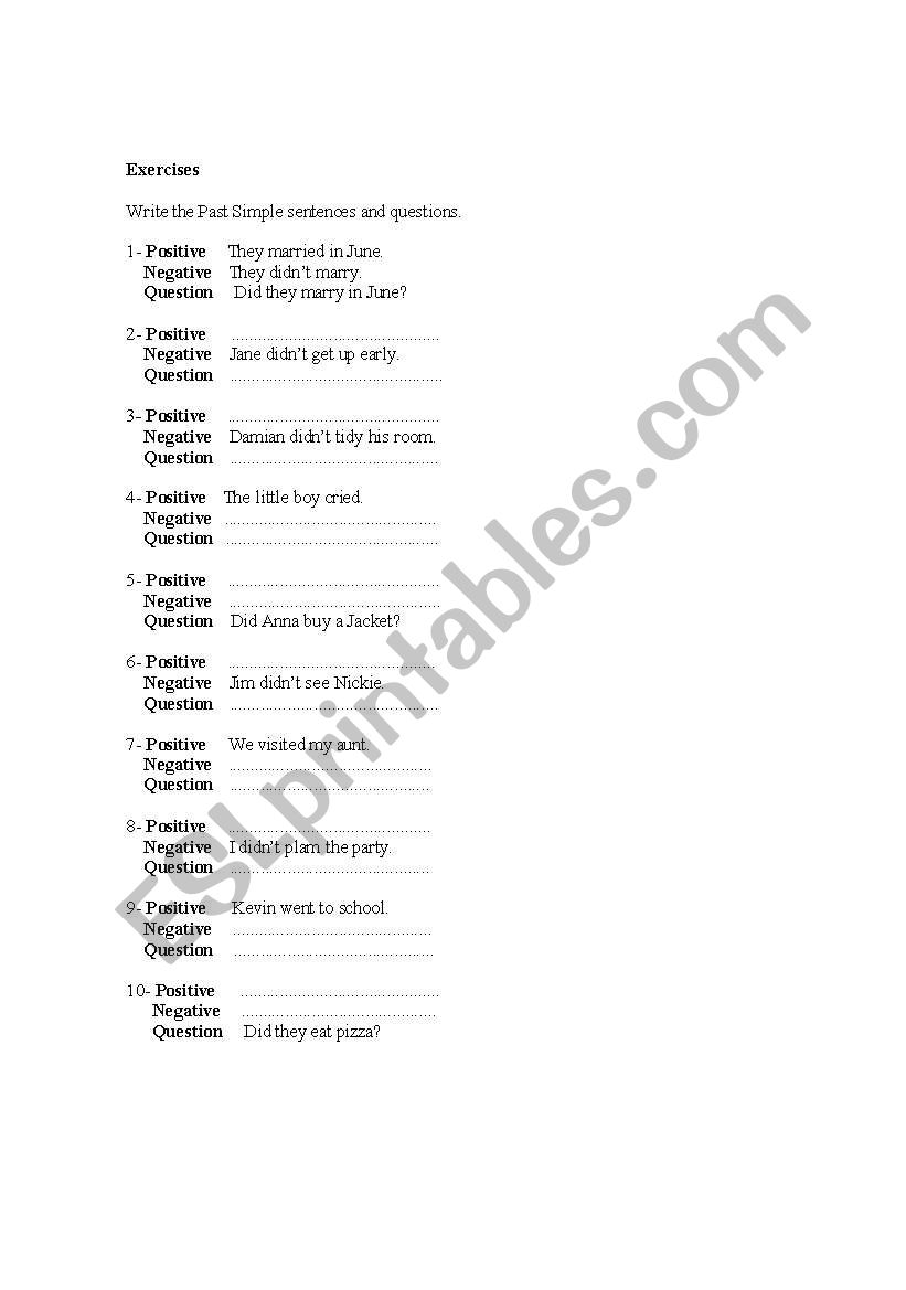 past simple worksheet