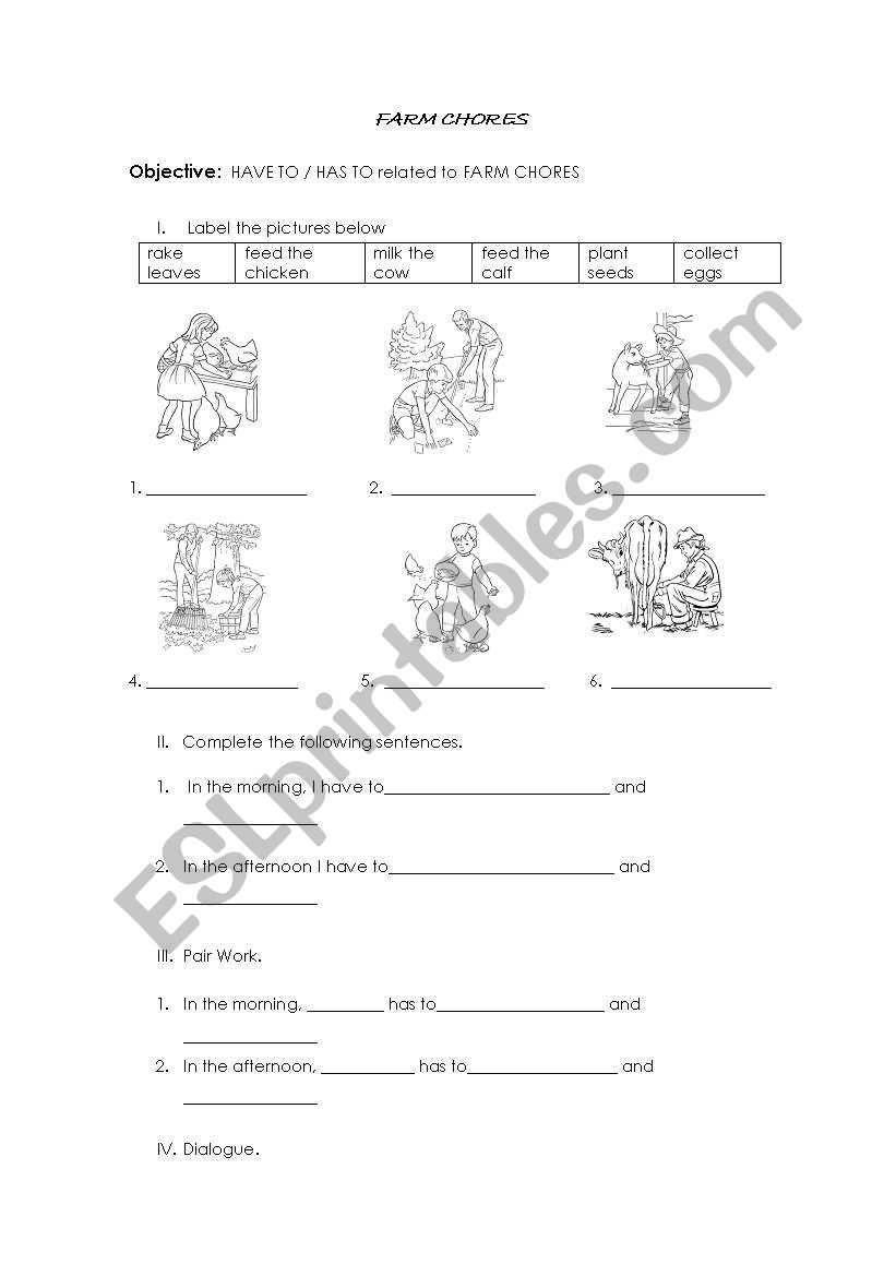 Farm Chores worksheet