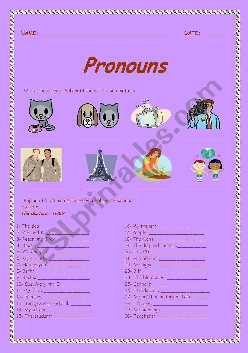 Pronouns worksheet