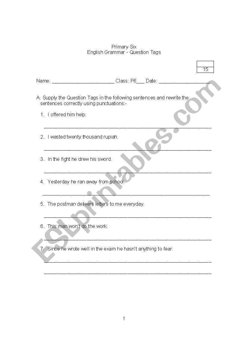 Question Tags worksheet