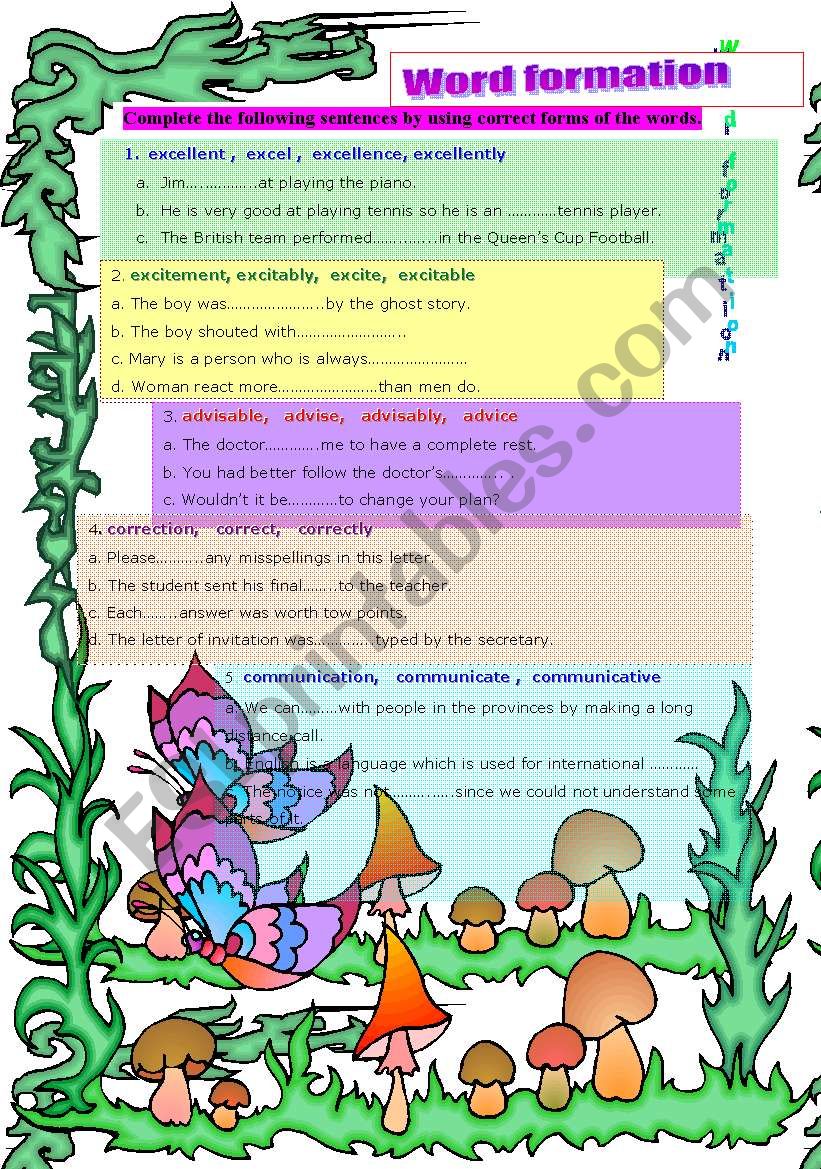 word formation (key included) worksheet