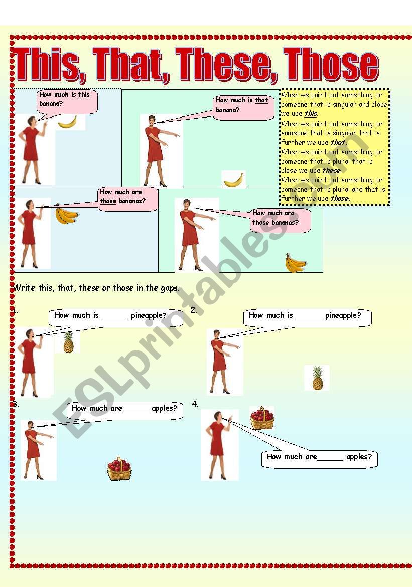 Demonstrative pronouns, this,that, these, those