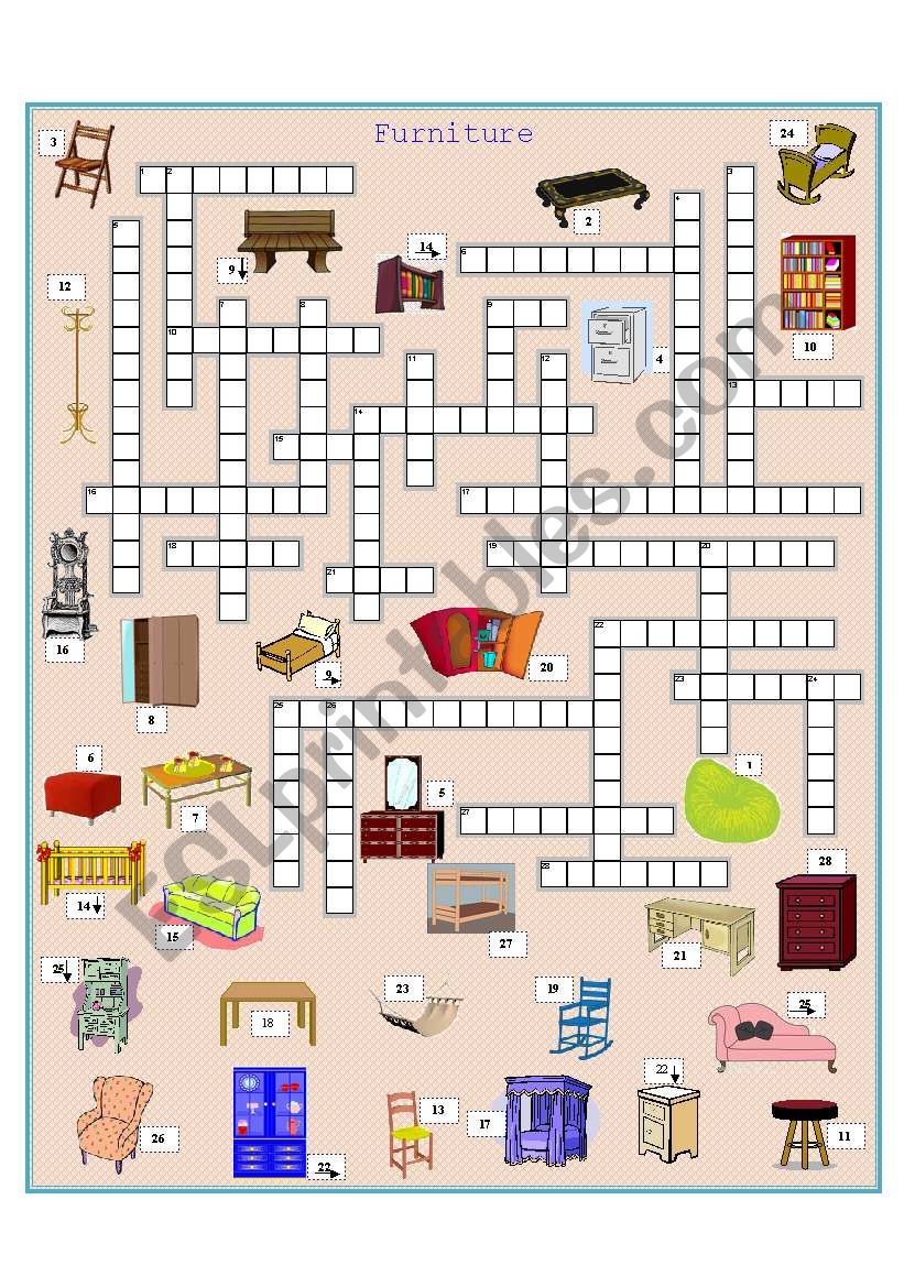 Furniture crossword worksheet