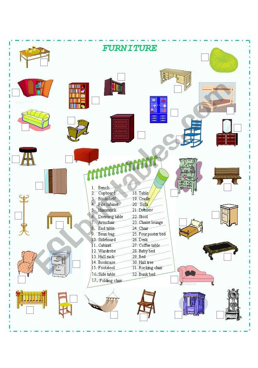 Furniture worksheet