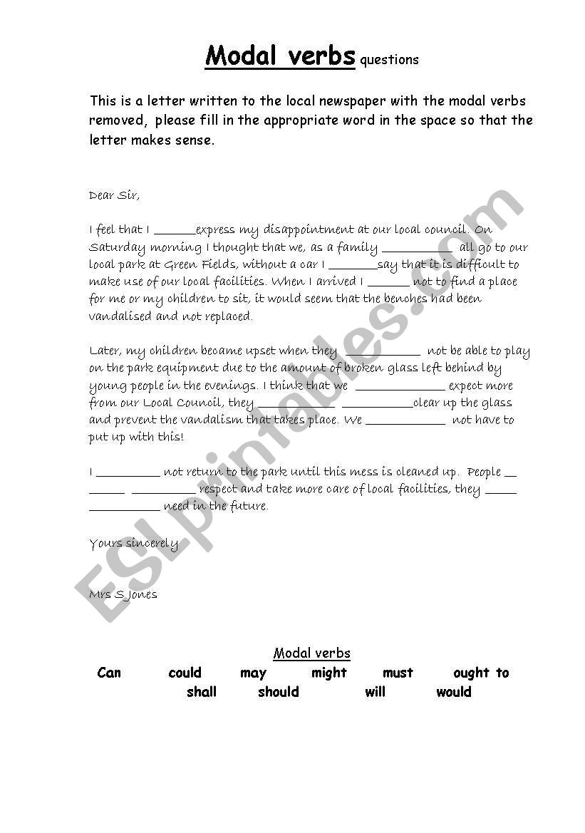 Modal verbs - fill in the missing words