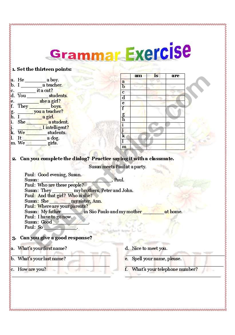 Grammar exercise worksheet