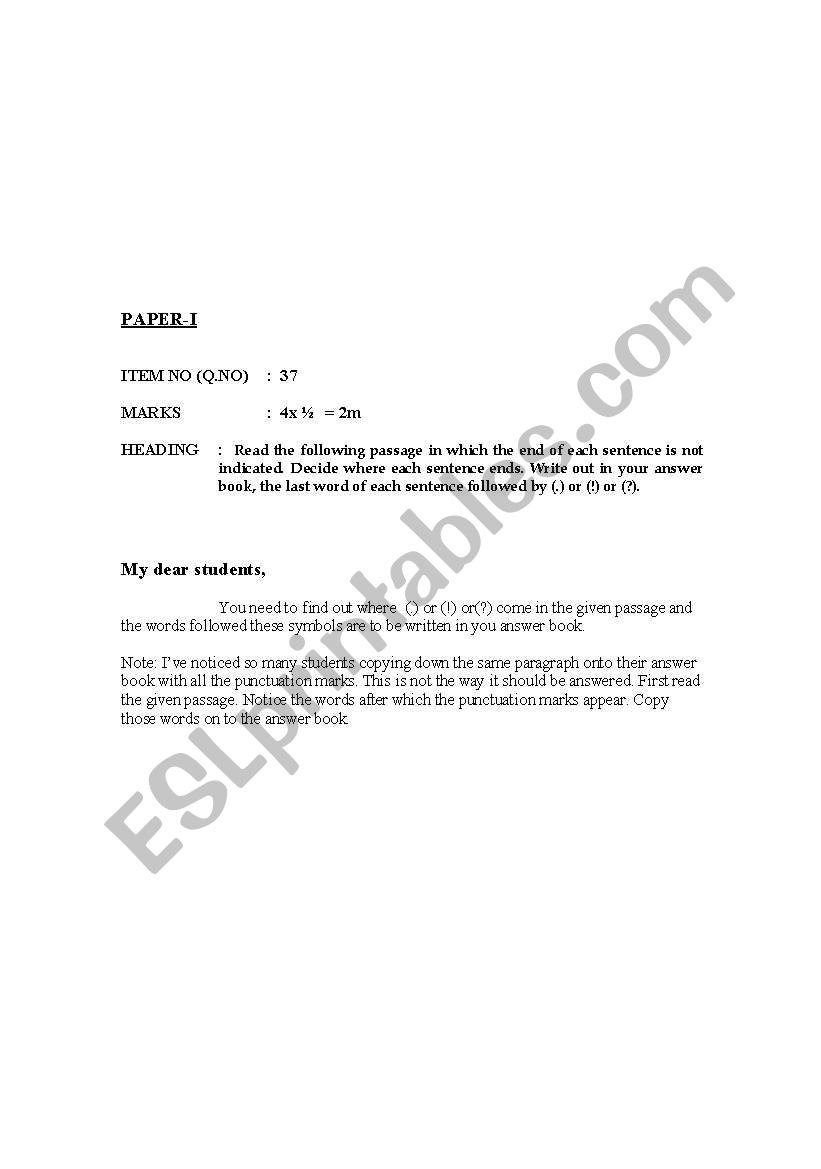puncuations-1 worksheet