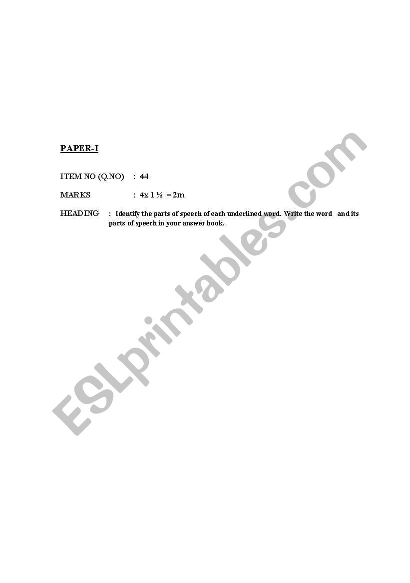 parts of speech worksheet