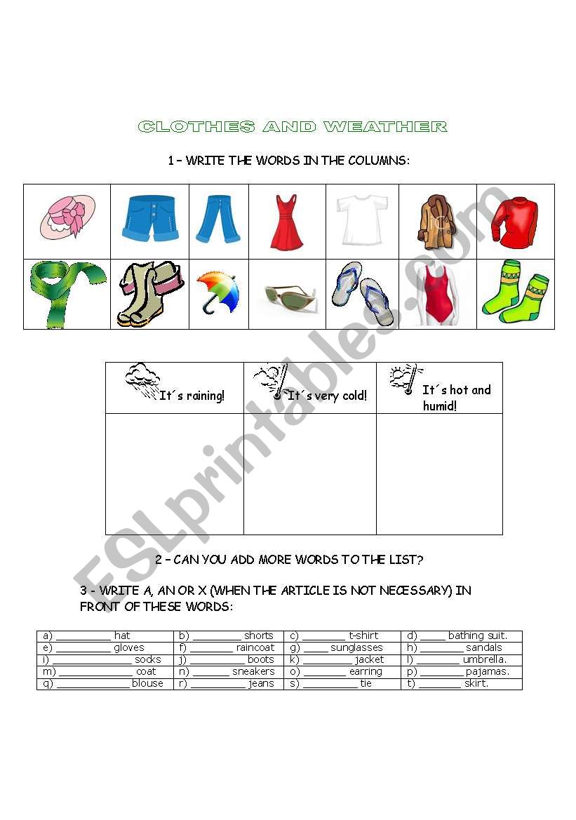 Clothes and Weather worksheet