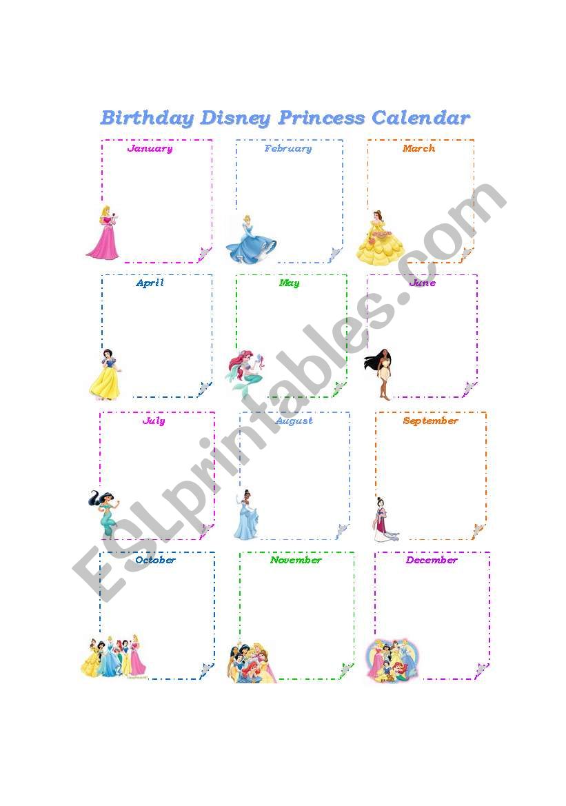 Birthday Disney Princess Calendar
