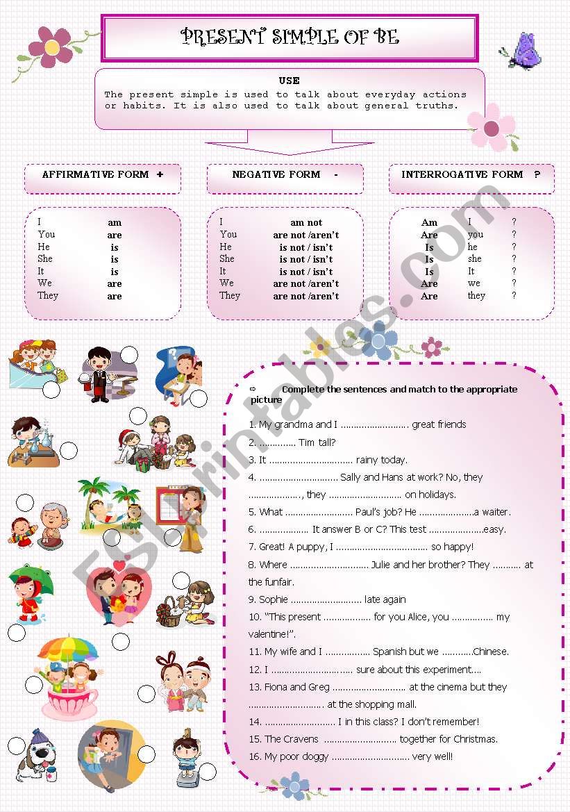 Present simple of BE worksheet