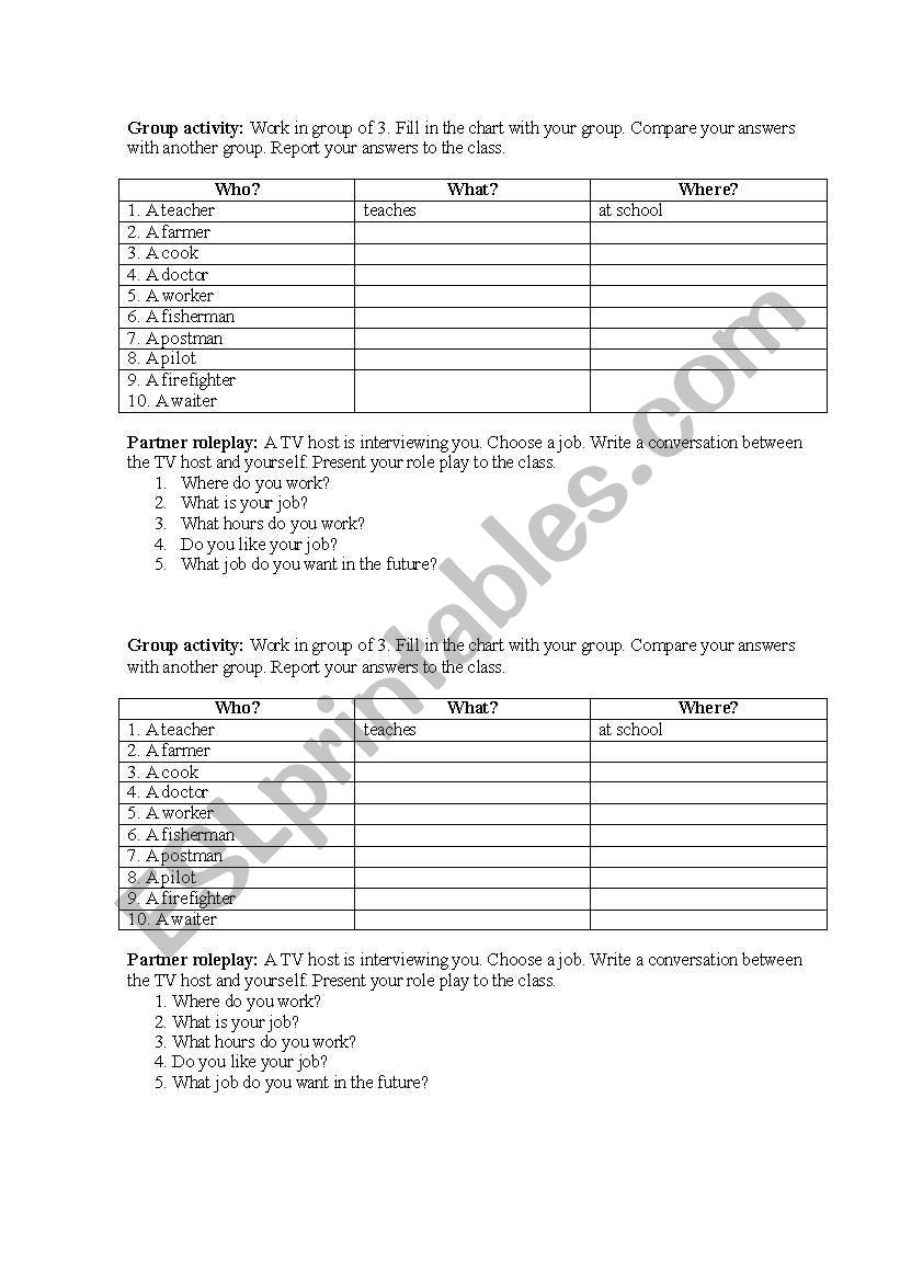 what do they do? worksheet
