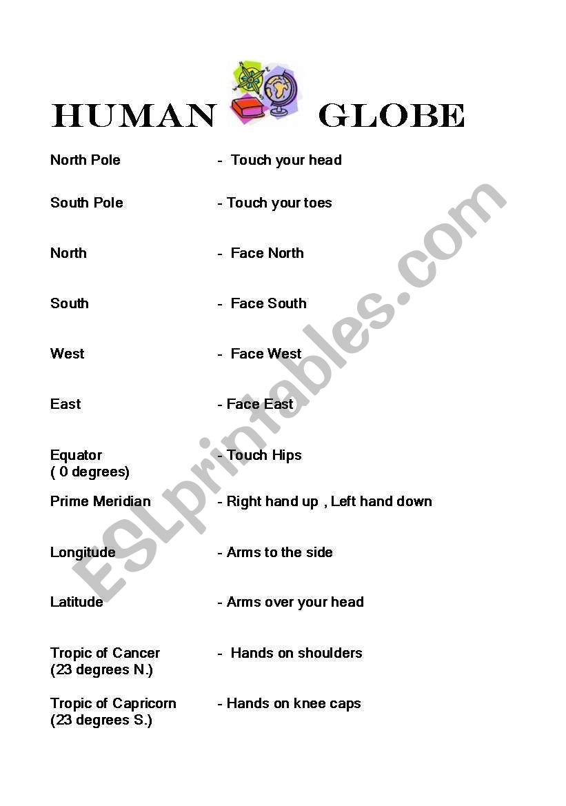 Human Globe game worksheet