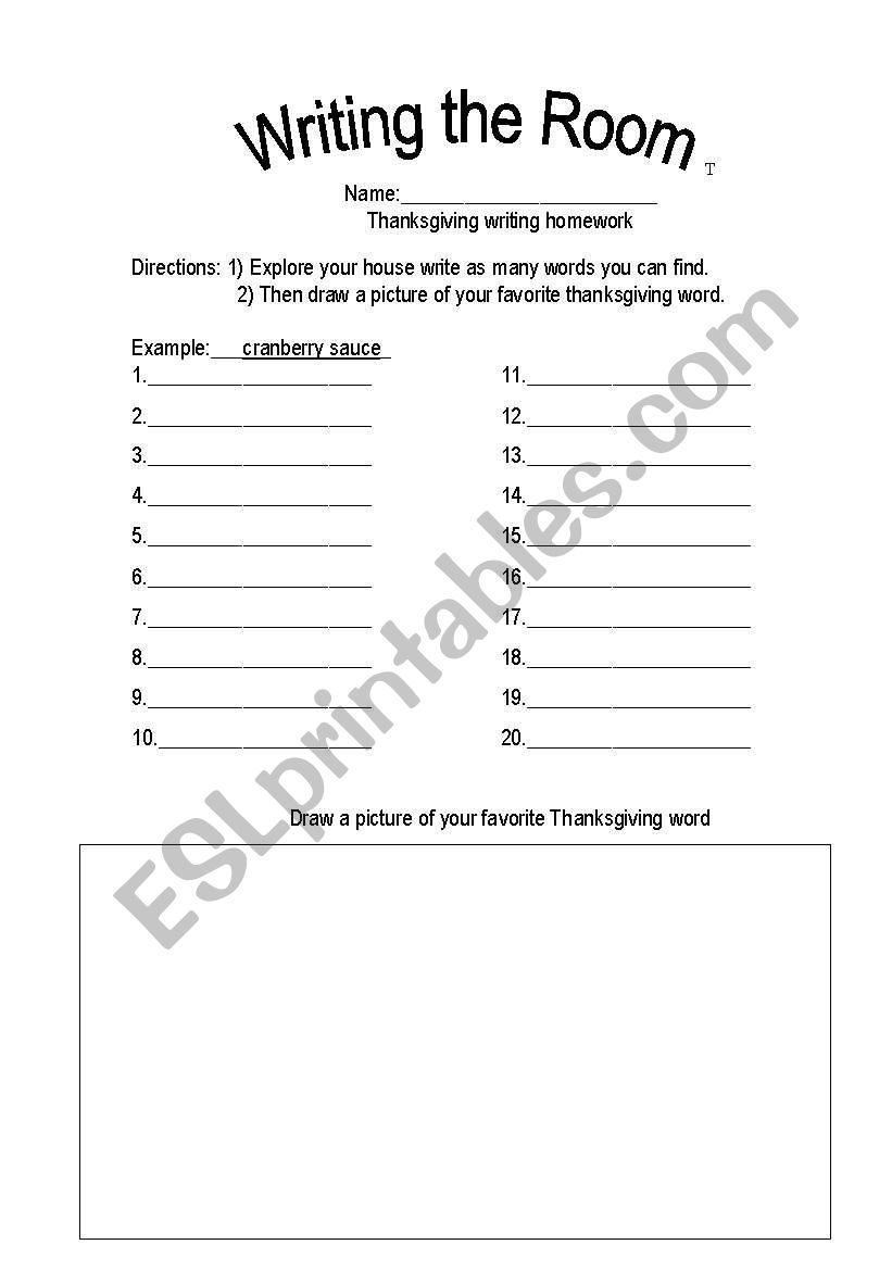 Thanksgiving Writing the Room worksheet
