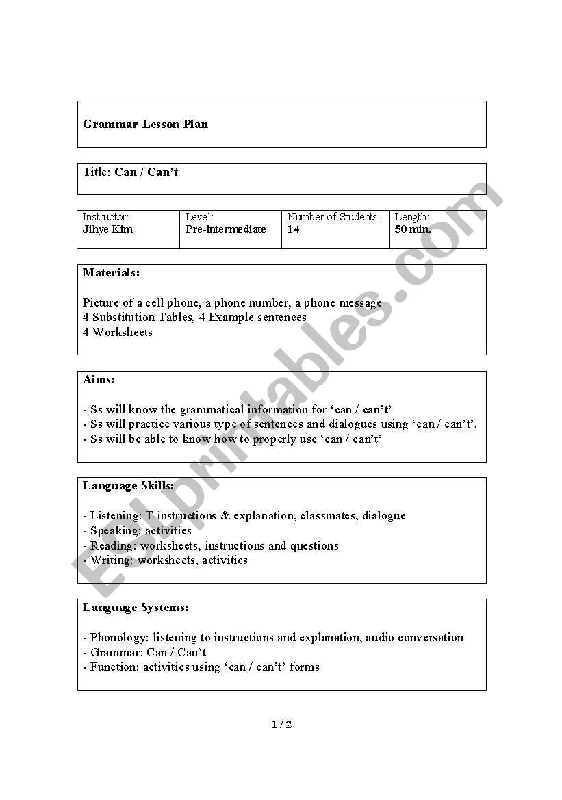 grammar lesson procedures worksheet