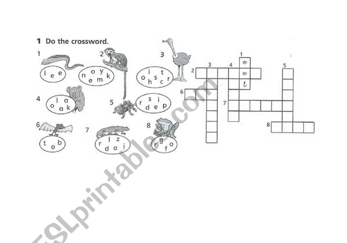 Animals crossword worksheet