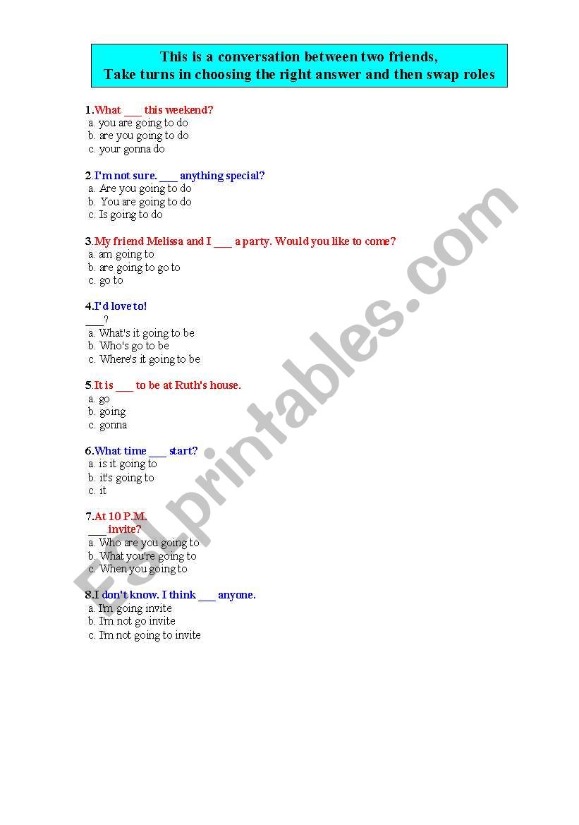 going to conversation worksheet