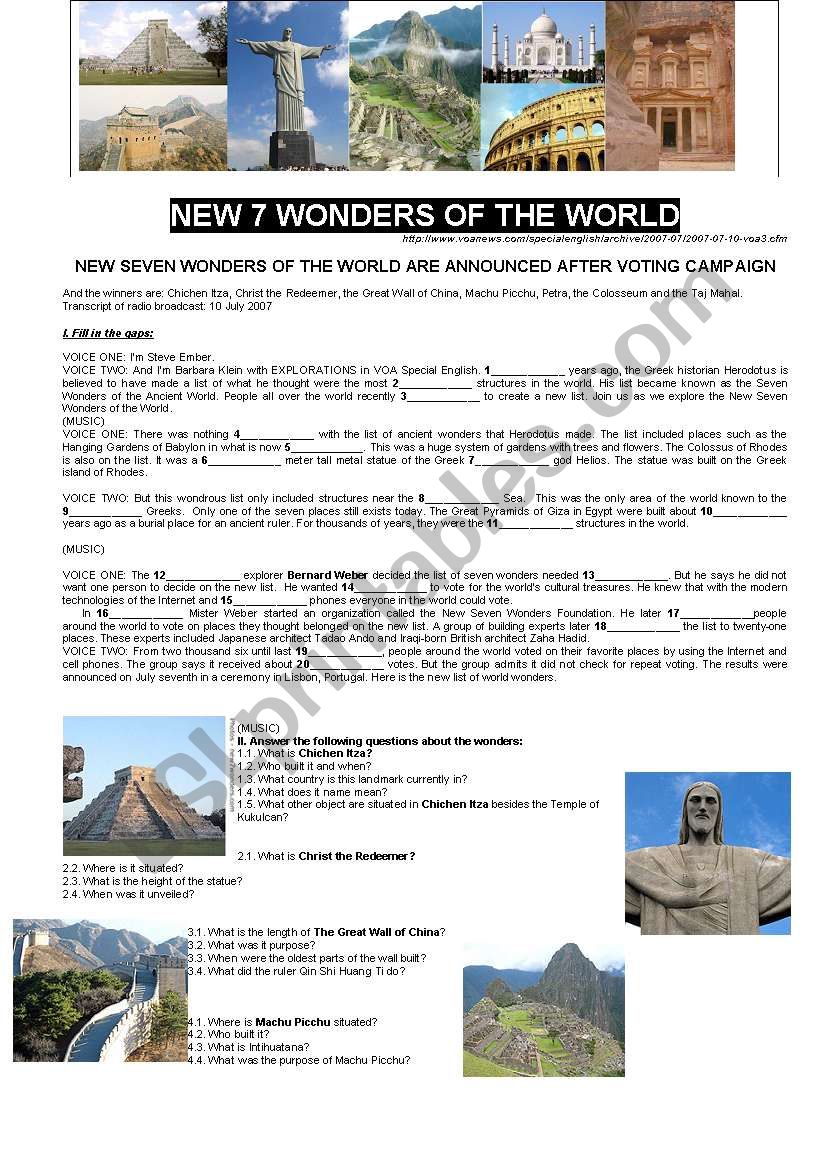 NEW 7 WONDERS OF THE WORLD (Part I)