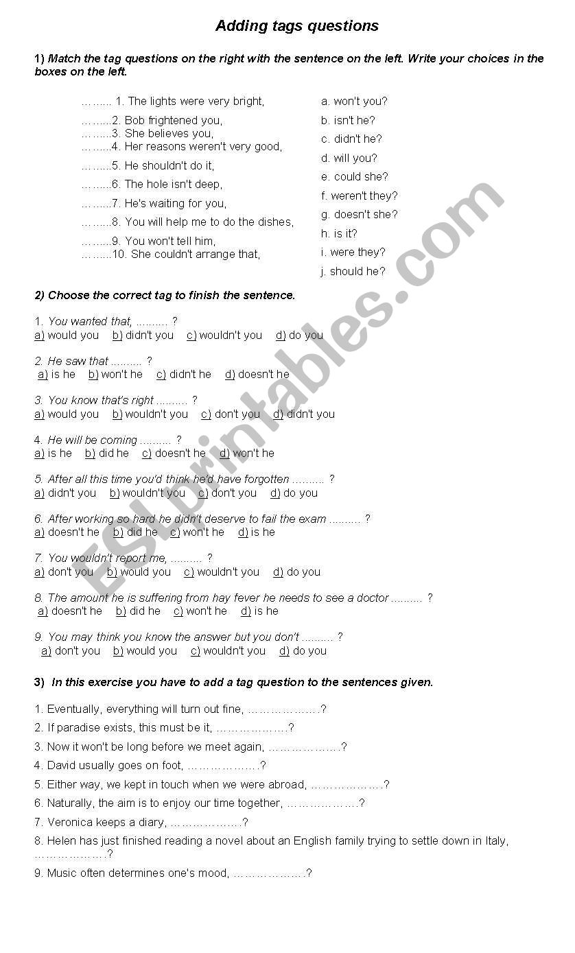 Tag questions worksheet