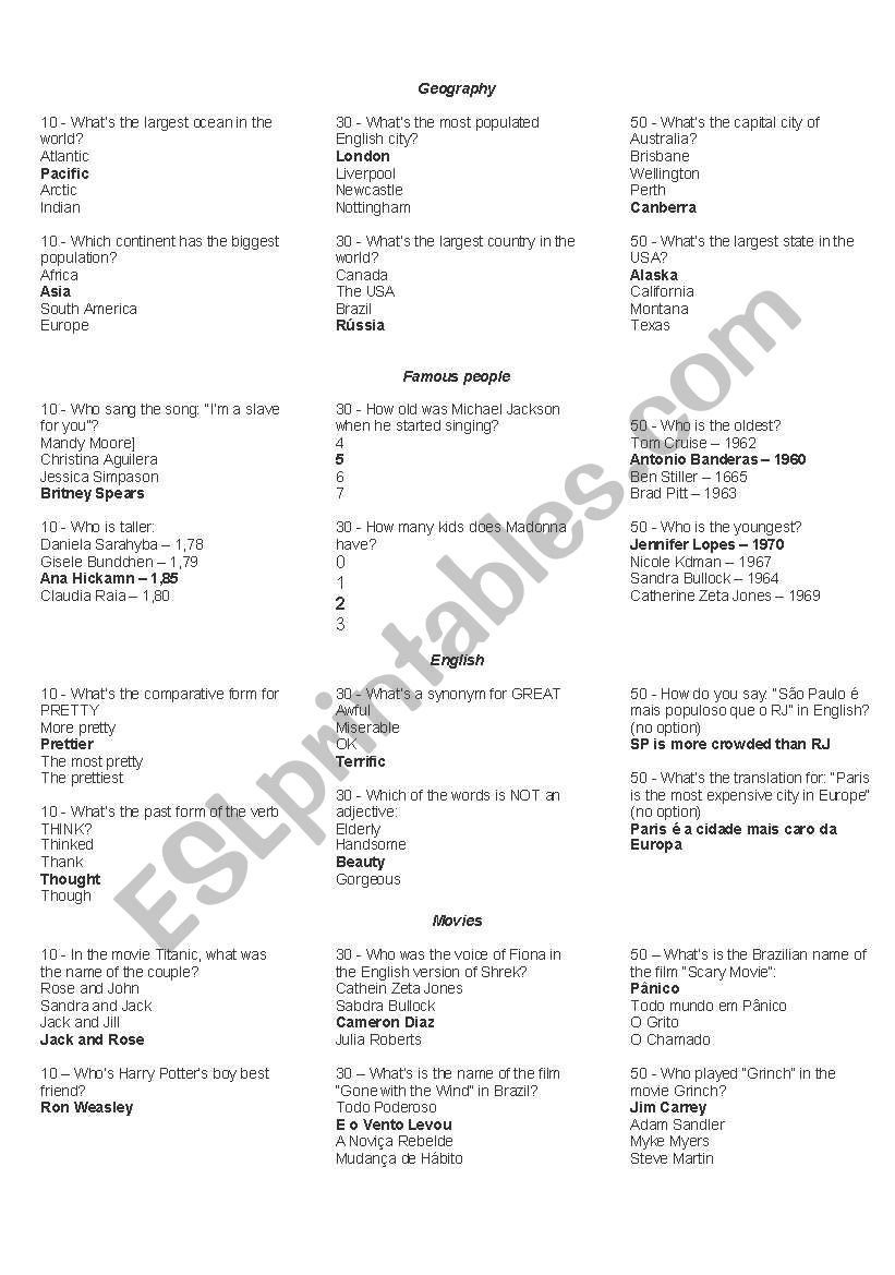 COMPARATIVE/SUPERLATIVE QUIZ worksheet