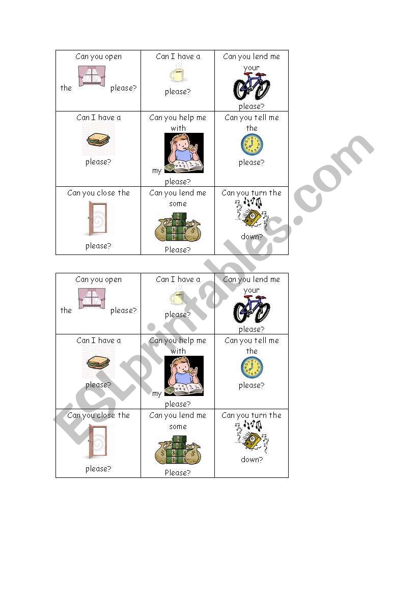 Request Bingo Cards Set A worksheet