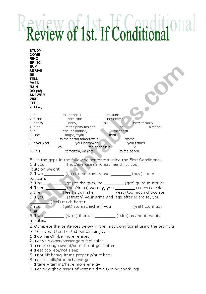 Review of 1st. If Conditional worksheet