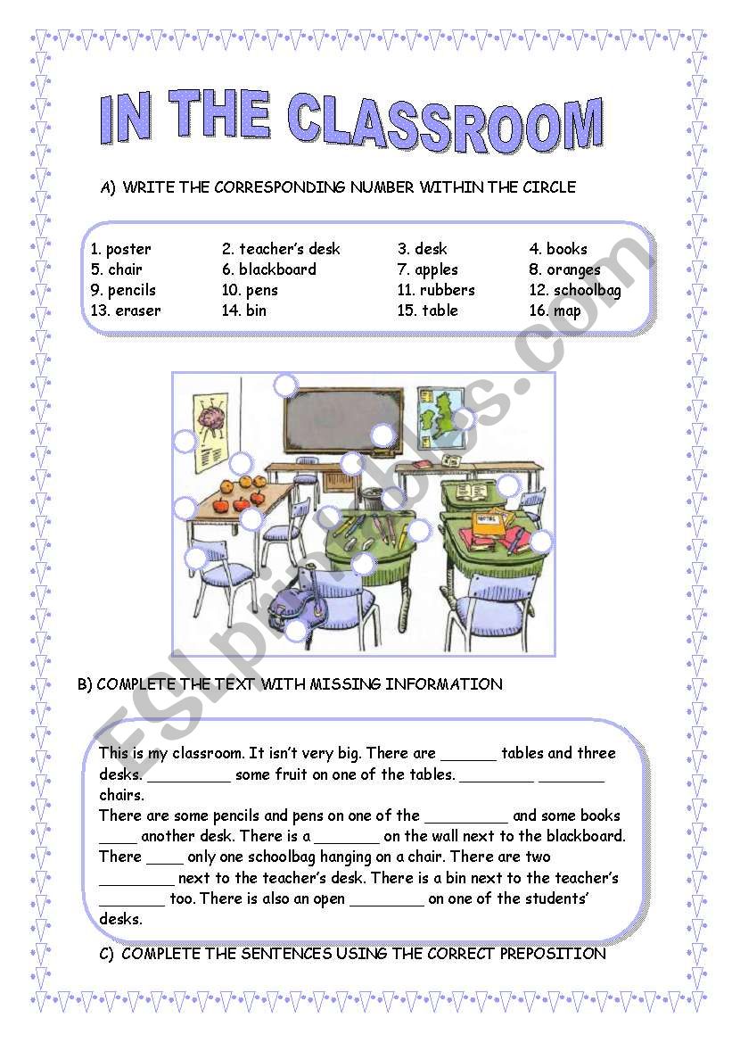 IN THE CLASSROOM: school objects/ prepositions