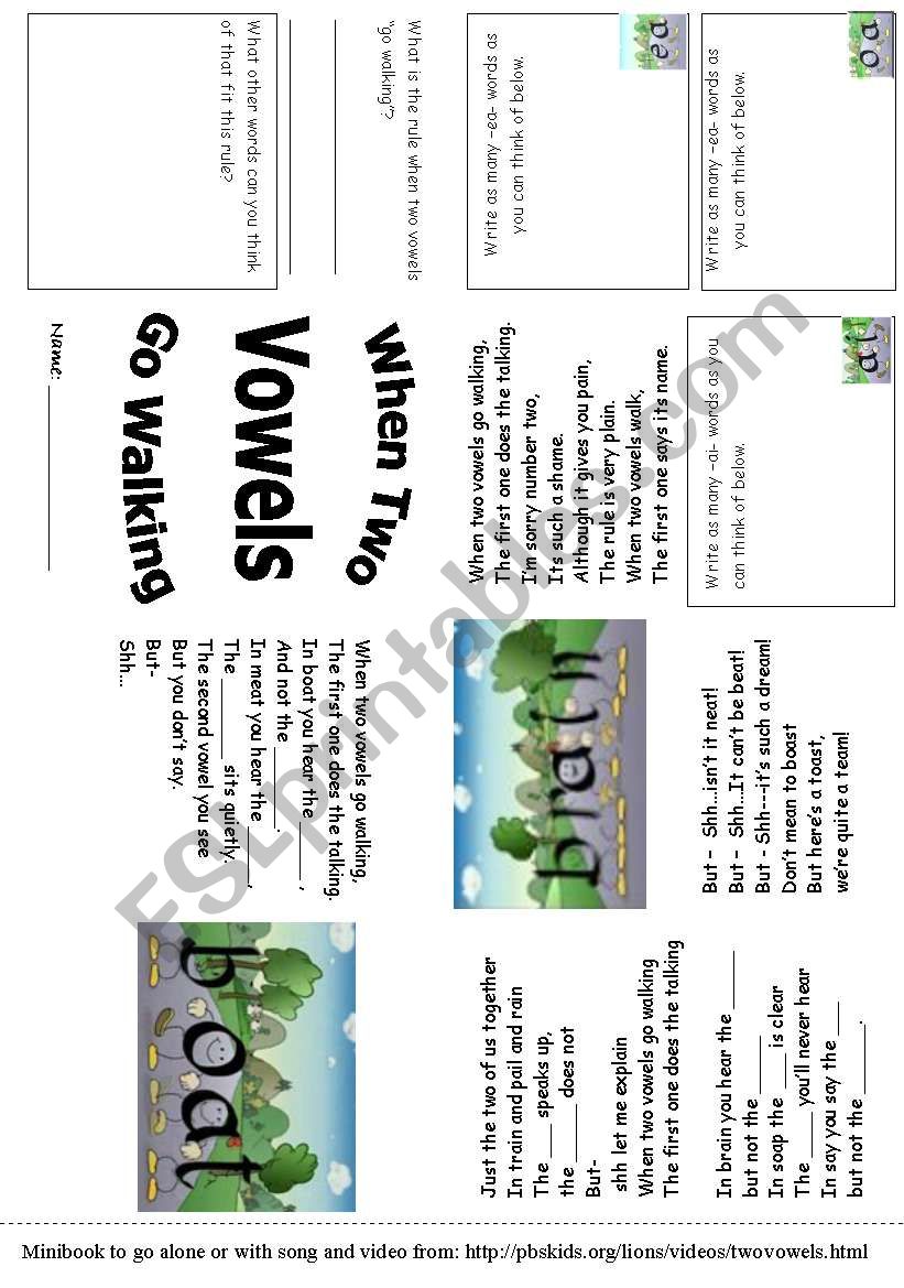 Long Vowels - Two Vowels Walking minibook