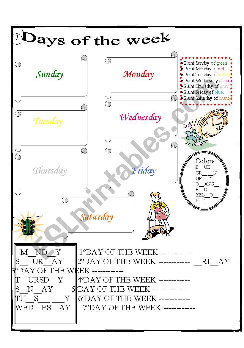 DAYS OF THE WEEK/COLORS  worksheet