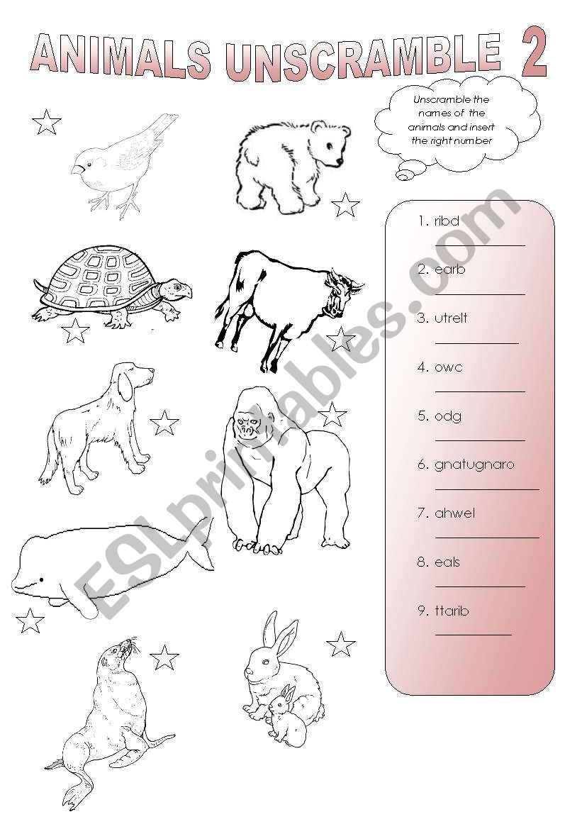 animals unscramble (part 2) worksheet