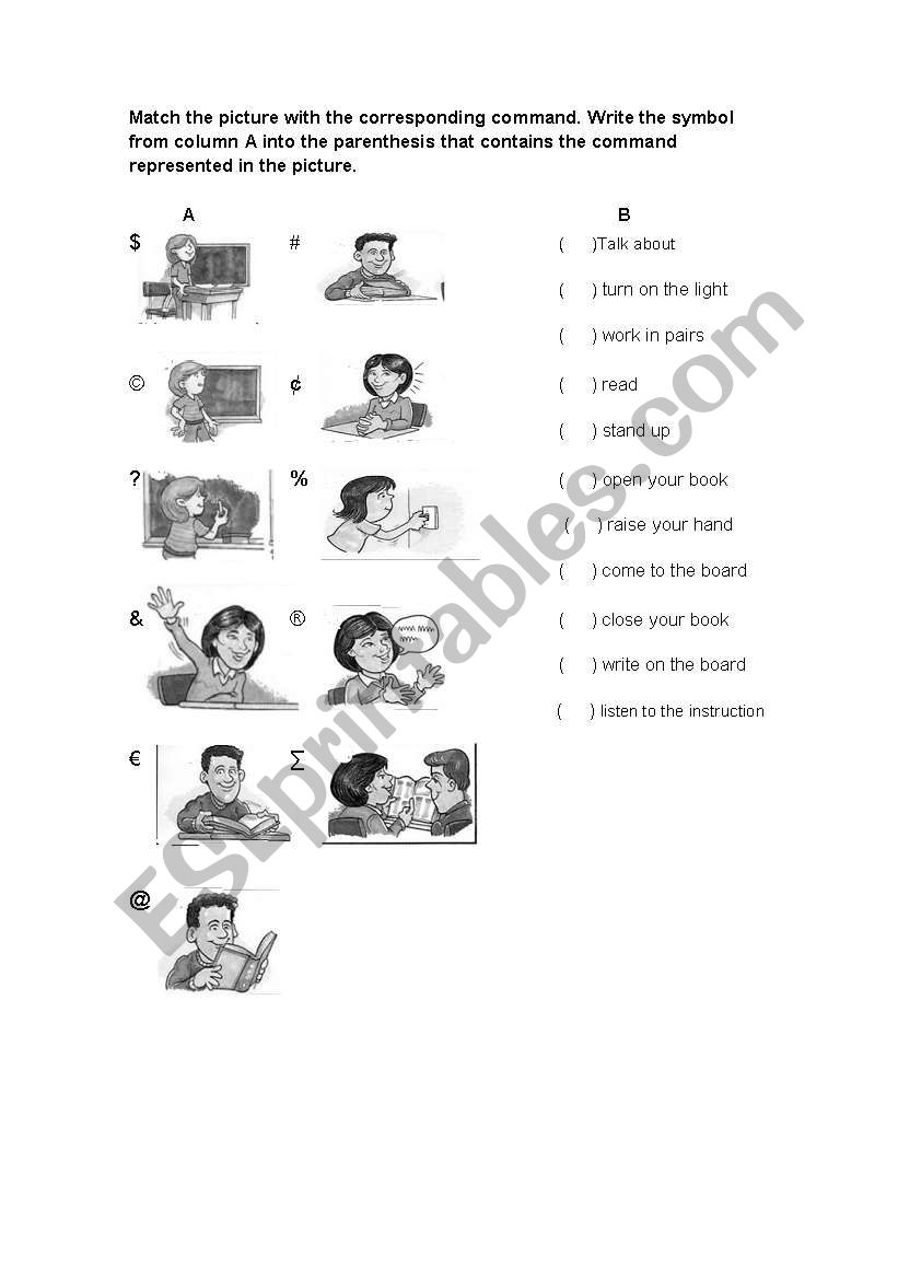Classroom commands1 worksheet