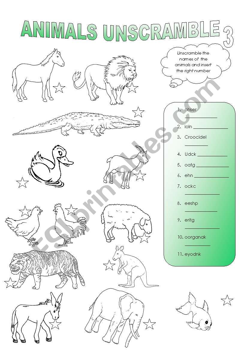 animals unscramble (part 3) worksheet