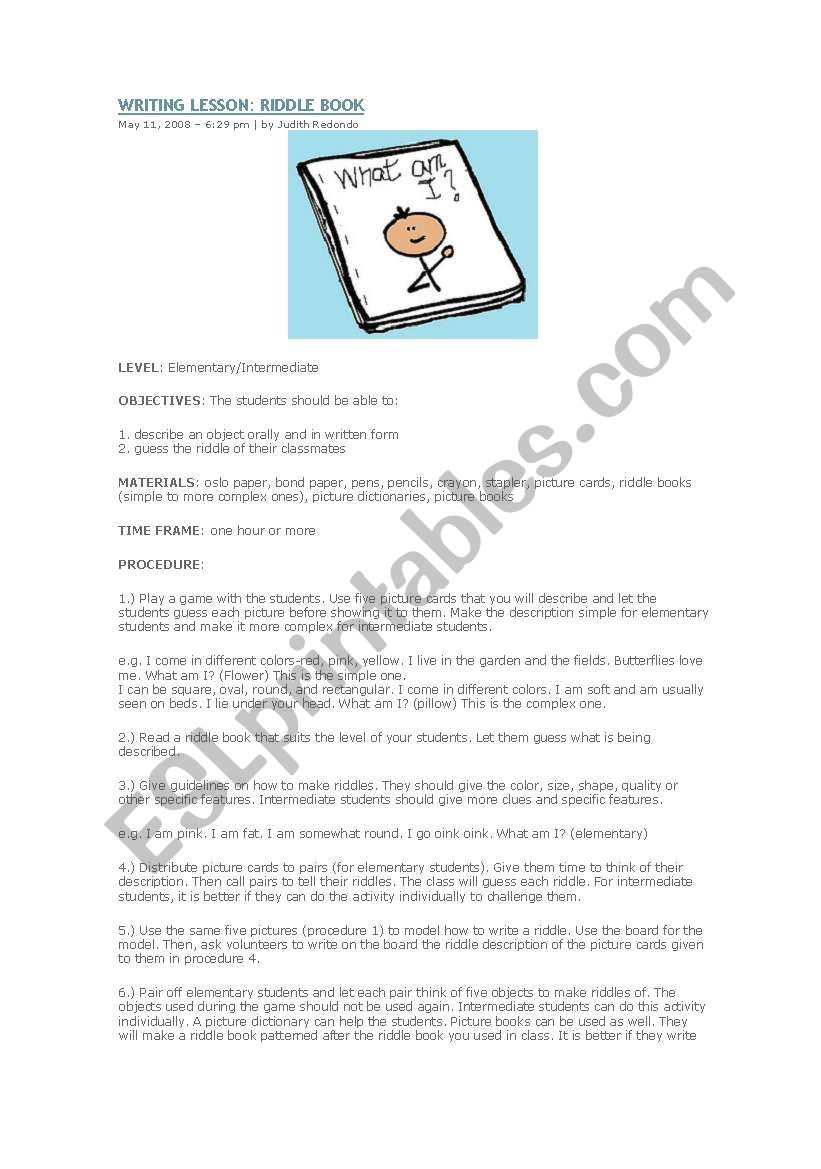 DESCRIPTIONS writing worksheet