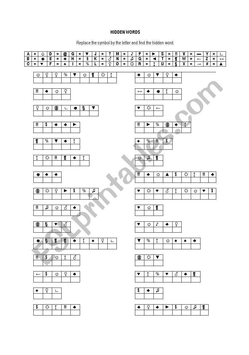 HIDDEN WORDS worksheet