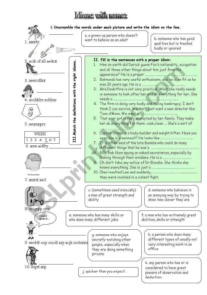 Idioms with proper names worksheet