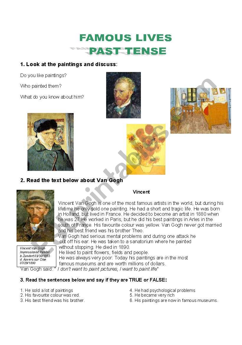 Famous lives worksheet