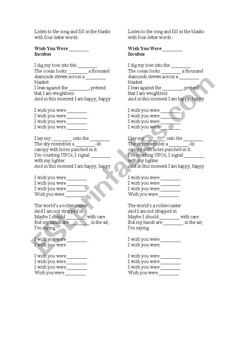 Song activity - Incubus worksheet